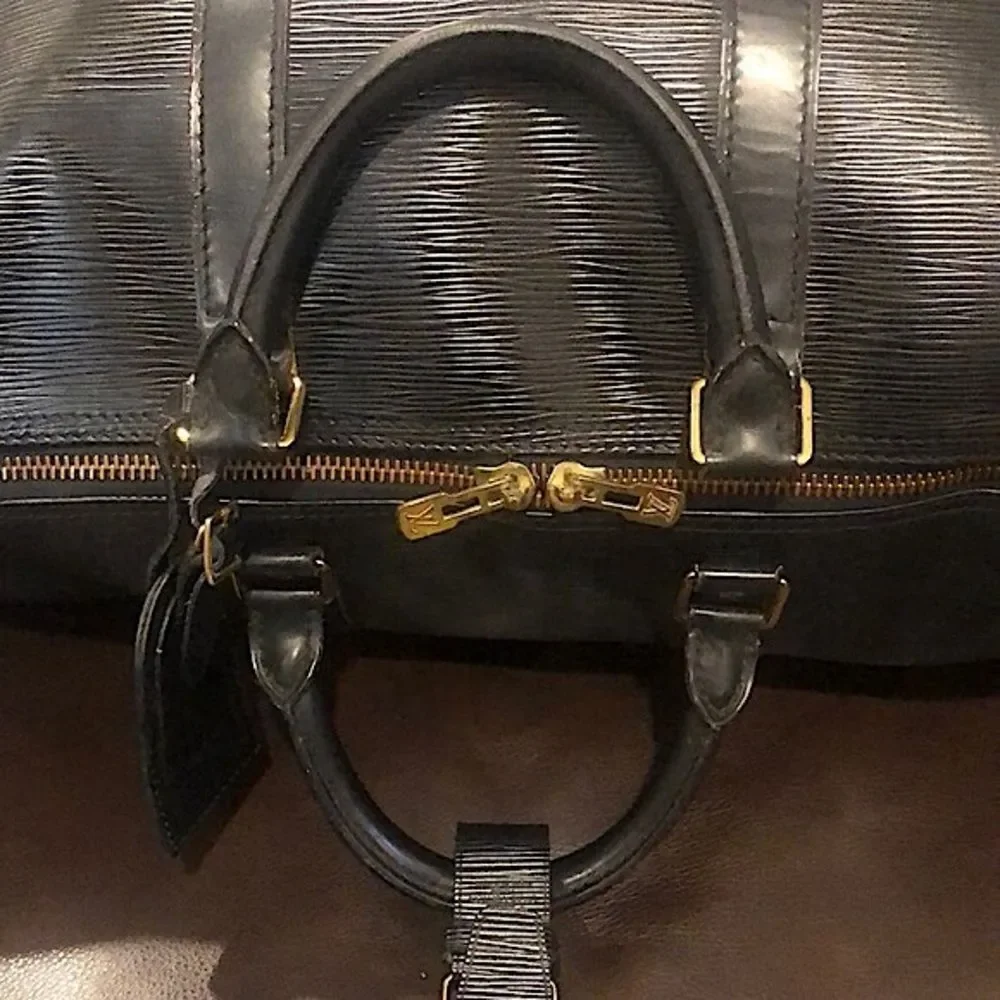 LOUIS VUITTON LV 50 Black Epi KeepAll Boston Weekend Travel Bag Duffle VI8911